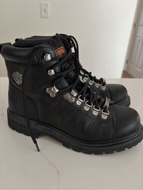 Harley-Davidson Black Leather Lace-Up Motorcycle Boots with Metal Eyelets